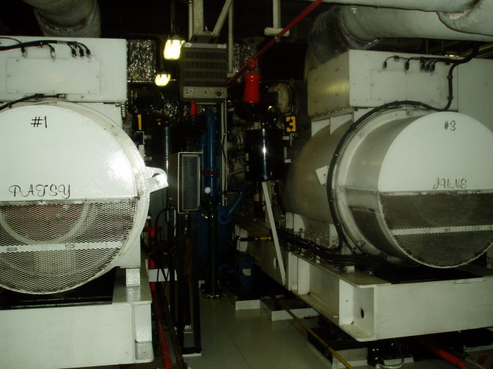 Two of the four diesel engines. The ship never uses more than three of the engines at any given time.