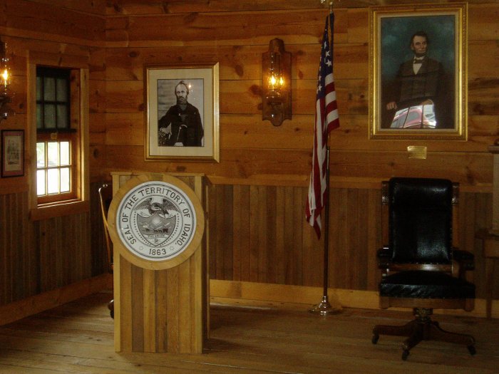 Inside the territorial capital house. On the left is the first governor of the Idaho Territory, William H. Wallace, who was appointed by his friend, Abraham Lincoln.
