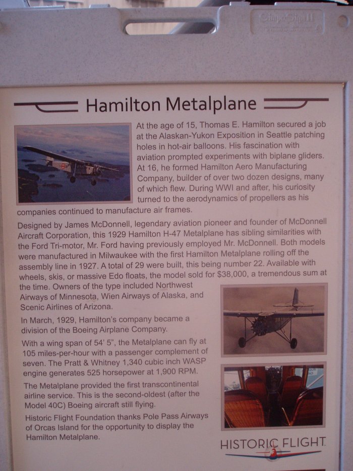The Hamilton Metalplane provided the first transcontinental airline service