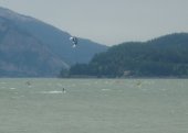Wind surfing is popular in the Columbia River Gorge