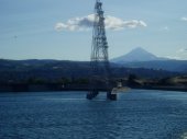 A look back at The Dalles Dam, lock, and Mount Hood, as we proceed east to Pasco