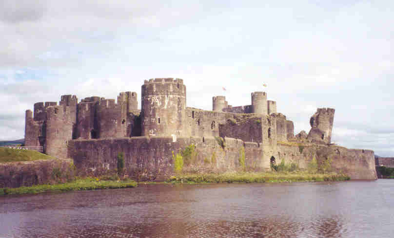 Caerphilly Castle, a Norman castle in southern Wales