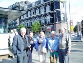 From left to right, Cousin Frank Lane, his son Vincent, my sister Carol, Mom and Dad.  We met our Irish cousins briefly in Amsterdam.  We stayed at the Park Hotel (behind us).